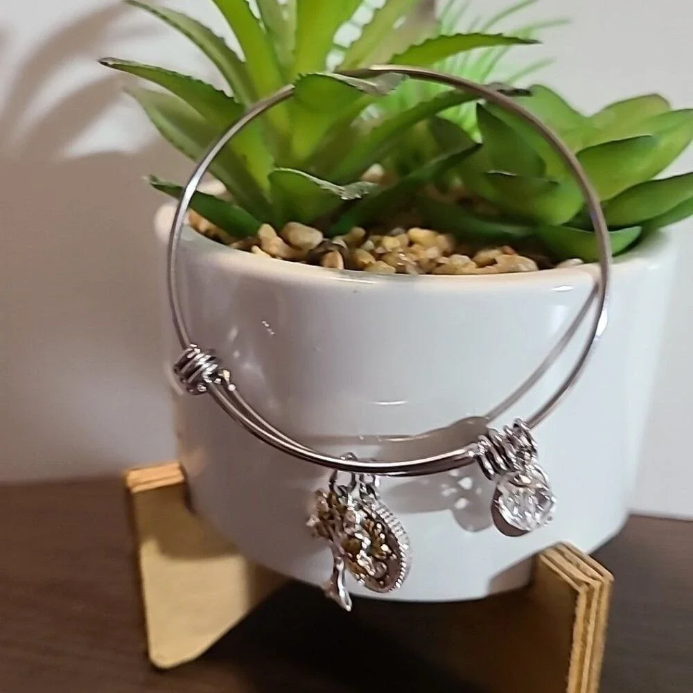Footnotes Tree of Life‎ Expandable Bangle Bracelet Silver Gold Tone Charms